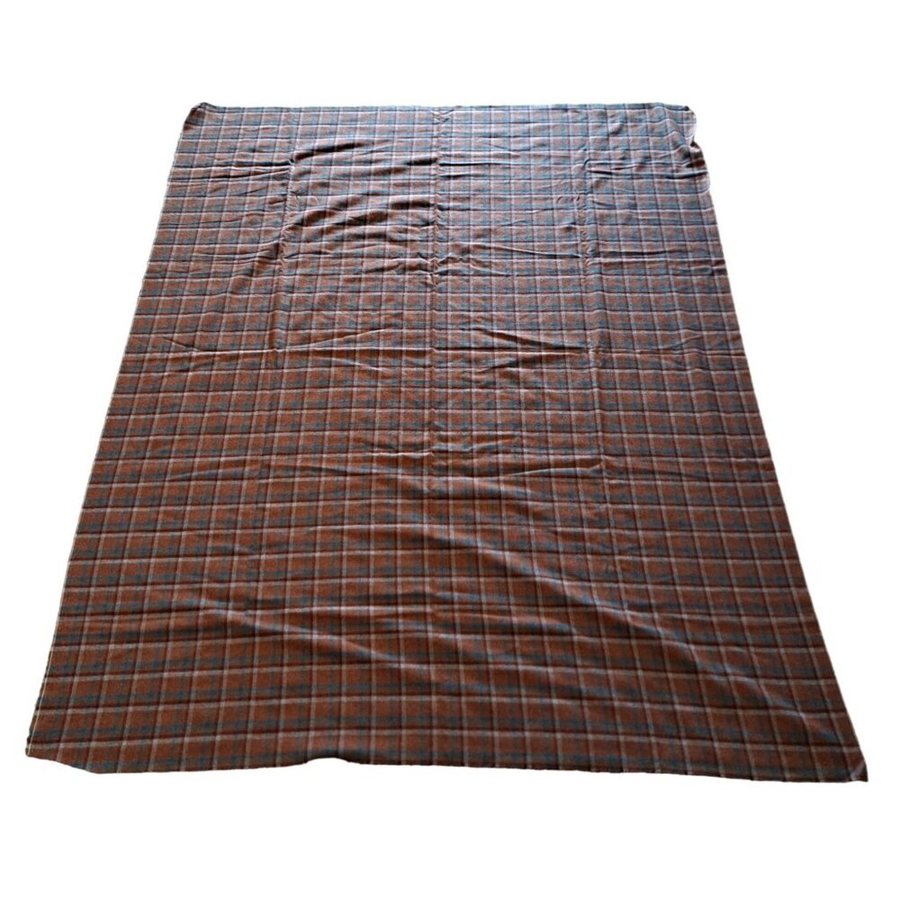 Vintage Wool Fabric Plaid Brown 56" x 72" Lightweight 1970s Blue Lightweight